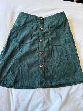 Girls Forest Green Button-Front Corduroy Skirt